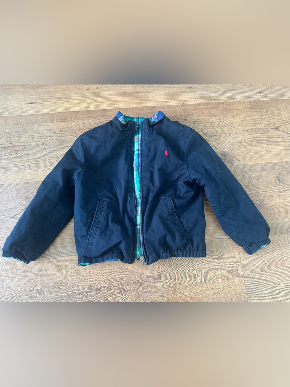 Polo by Ralph Lauren Navy Jacket with Green Plaid Lining (reversible)